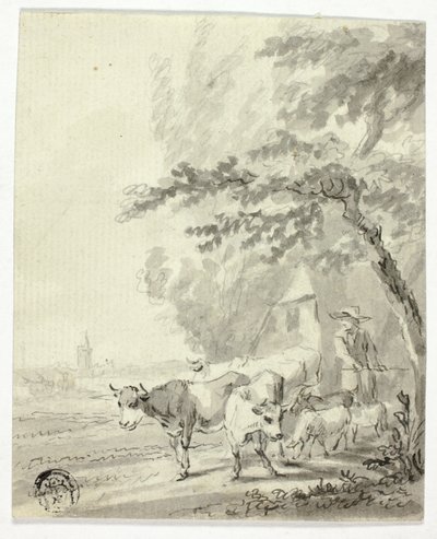 Man die koeien en schapen hoedt door Nicolaes Berchem