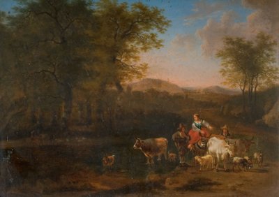 Pastoraal landschap met figuren (1683) door Nicolaes Berchem
