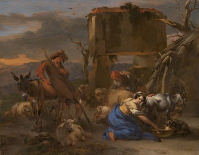 Pastorale Scene met een Herderin die een Geit Melkt, 1665-1670 door Nicolaes Berchem