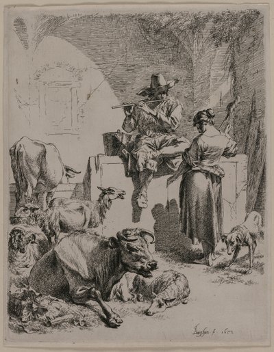De Pijpende Herder door Nicolaes Berchem