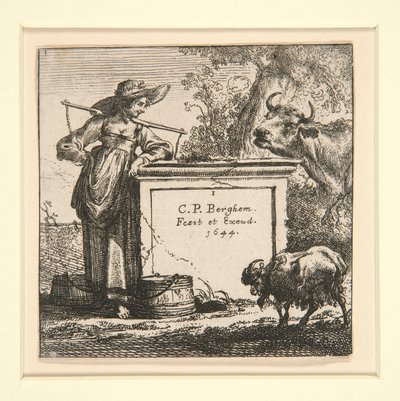 De Set van de Koeien, met de Melkmeid door Nicolaes Berchem
