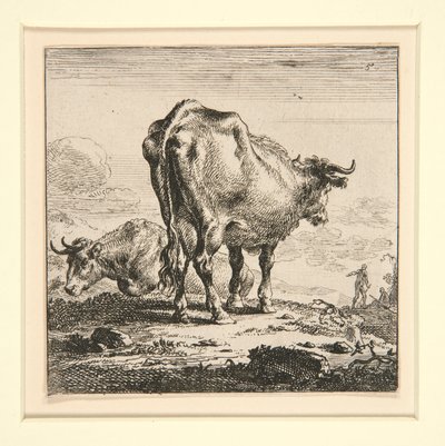 De set van de koeien, met de melkmeid door Nicolaes Berchem