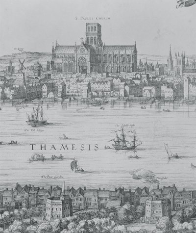 Panorama van Londen en de Theems, detail van deel twee met de St. Paul