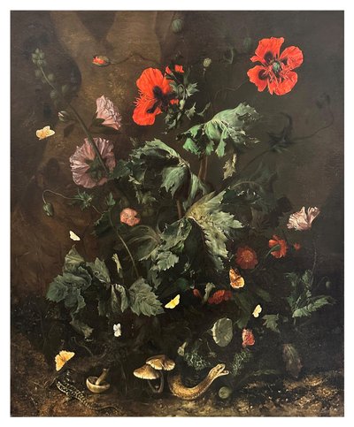 Een bosgrond met bloemen, vlinders en reptielen, ca. 1656-1700 (olieverf op doek) door Nicolaes Lachtropius