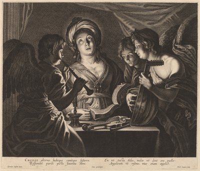 Sint Cecilia vergezeld door hemelse muzikanten door Nicolaes Lauwers after Gerard Seghers