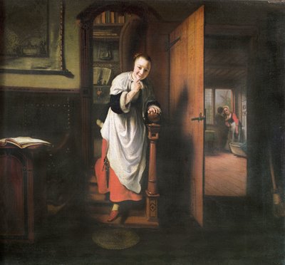 Liefhebbers met een luisterende vrouw door Nicolaes Maes