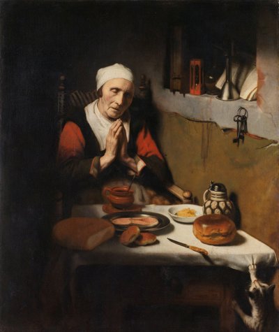 Oude vrouw in gebed, bekend als 