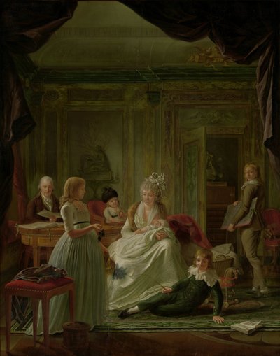 Portret van Aernout van Beeftingh, zijn vrouw Jacoba Maria Boon en hun kinderen door Nicolaes Muys