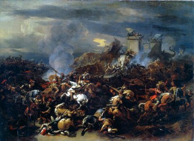 Slag tussen Alexander en Porus, 326 v.Chr., midden tot laat 17e eeuw door Nicolaes Pietersz. Berchem