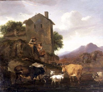 Herders met vee en geiten door Nicolaes Pietersz. Berchem