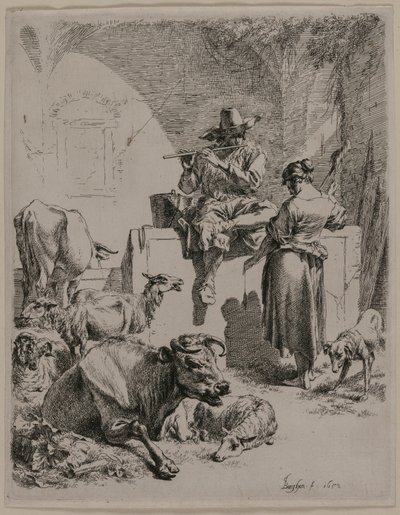 De fluitende herder door Nicolaes Pietersz. Berchem