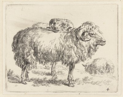 Twee rammen en een schaap door Nicolaes Pietersz Berchem