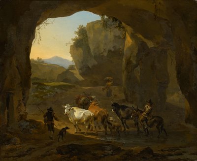 Koeherders in een grot door Nicolaes Pietersz. Berchem