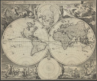 Orbis terrarum nova et accuratissima tabula, ca. 1690 door Nicolaes Visscher