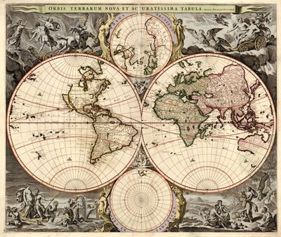 Orbis terrarum nova et accuratissima tabula, ca. 1690 door Nicolaes Visscher