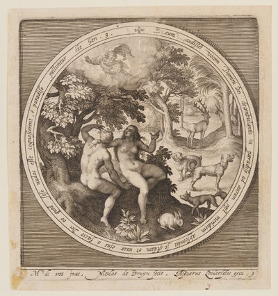 Adam en Eva verbergen zich voor de Heer, van de Schepping tot de Verdrijving uit het Paradijs door Nicolaes de Bruyn