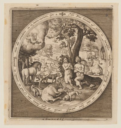 Adam en Eva in het paradijs, van de schepping tot de verdrijving uit het paradijs door Nicolaes de Bruyn