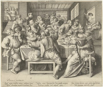 Een huis vol feestrumoer door Nicolaes de Bruyn