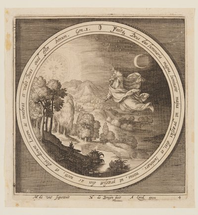 Vierde dag: De Schepping van de Zon, Maan en Sterren, van De Schepping tot de Verdrijving uit het Paradijs door Nicolaes de Bruyn
