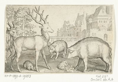 Hert, egel, schaap, kikker en varken door Nicolaes de Bruyn