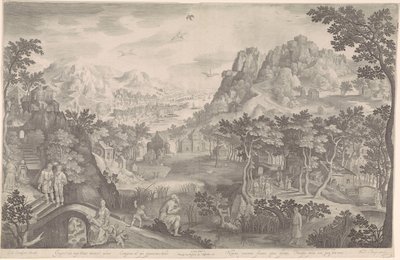 Hosea en de overspelige vrouw in een landschap door Nicolaes de Bruyn