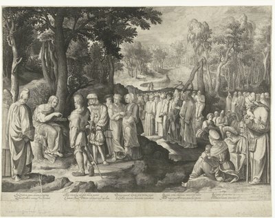 Johannes de Doper predikt tot de menigte door Nicolaes de Bruyn