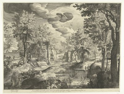 Landschap met Hagar en Ismaël door Nicolaes de Bruyn