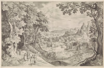 Landschap met hertenjacht door Nicolaes de Bruyn