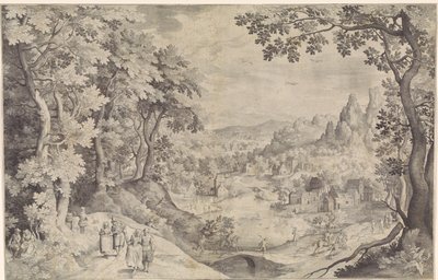 Landschap met hertenjacht door Nicolaes de Bruyn