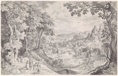 Landschap met hertenjacht door Nicolaes de Bruyn