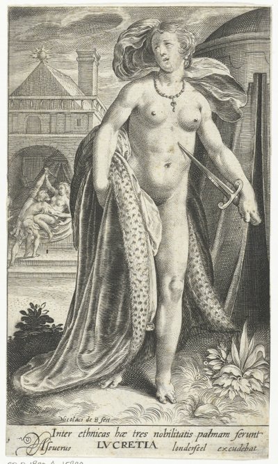 Lucretia met dolk tegen haar borst door Nicolaes de Bruyn