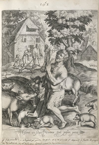 De Verloren Zoon tussen de Varkens, plaat 5 uit Het Verhaal van de Verloren Zoon door Nicolaes de Bruyn