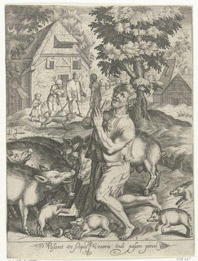 Verloren zoon als varkenshoeder (serie titel: Verhaal van de verloren zoon) door Nicolaes de Bruyn