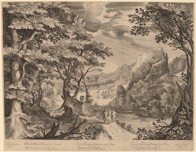De discipelen op weg naar Emmaüs door Nicolaes de Bruyn, after Gillis van Coninxloo III