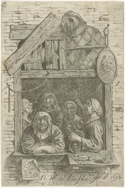 Vijf vrouwen in een venster door Nicolaes van Haeften