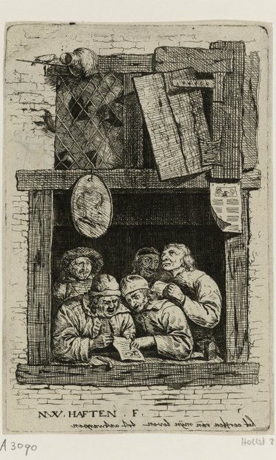 Vijf zangers in een open venster: de rederijkers door Nicolaes van Haeften