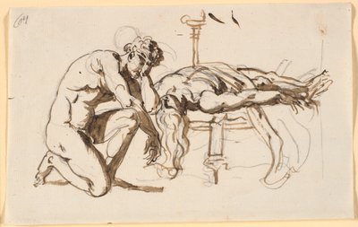 Achilles rouwt om de dood van Patroklos door Nicolai Abildgaard