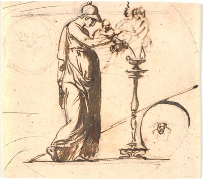 Athene giet olie in een lamp door Nicolai Abildgaard