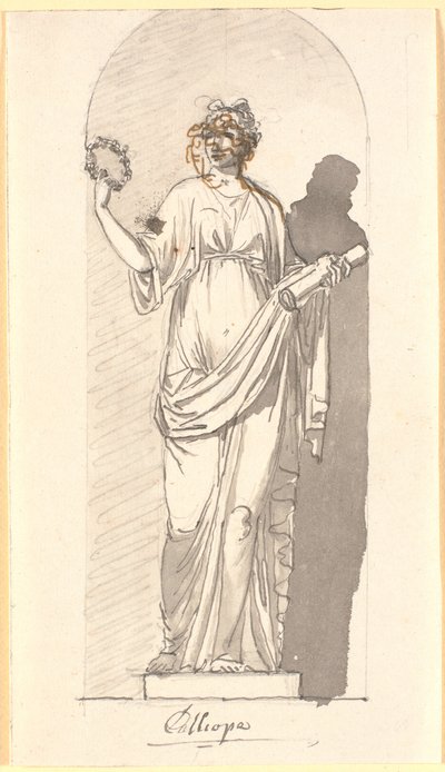 Calliope, de muze van de epische poëzie als standbeeld in een nis door Nicolai Abildgaard