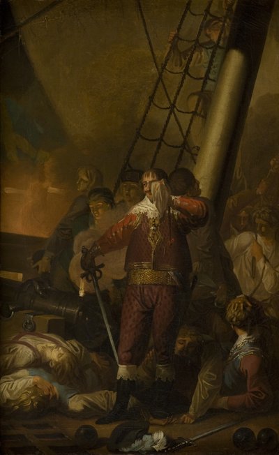 Christian IV aan boord van zijn vlaggenschip "De Drie-eenheid" door Nicolai Abildgaard