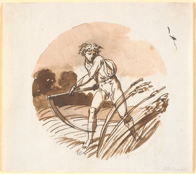 Een Oogstman die een Zeis Zwaait, Achterwaarts door Nicolai Abildgaard