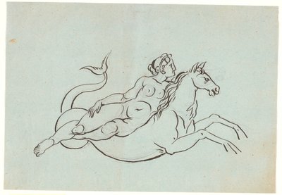 Een naakte vrouw liggend op een zeepaard door Nicolai Abildgaard