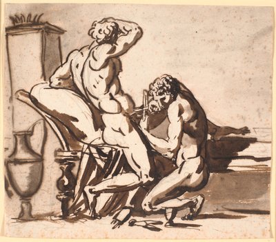 Een naakte man die een andere naakte man besnijdt, of: Uranus die door Kronos wordt gecastreerd? door Nicolai Abildgaard