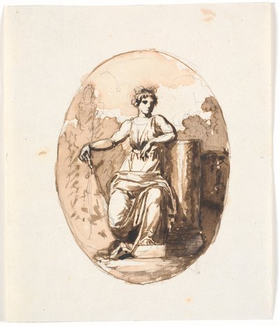 Zittende vrouwenfiguur, allegorie op kracht of standvastigheid door Nicolai Abildgaard