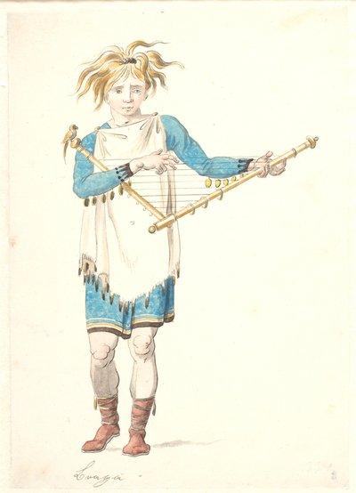 Een jonge man met een snaarinstrument in de hand door Nicolai Abildgaard