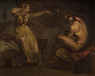 Fotis ziet haar geliefde Lucius veranderen in een ezel. Motief uit Apeleius