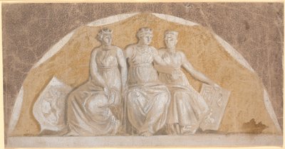 Halfrond veld met drie ronde vrouwenfiguren, de twee buitenste met schilden die lijken te tonen dat ze Noorwegen en Noord-Duitse landen (Stormarn en Ditmarsken?) vertegenwoordigen. De middelste symboliseert vermoedelijk Denemarken door Nicolai Abildgaard