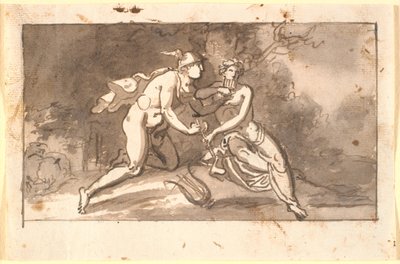 Hermes leert een jonge man (Apollo?) fluit spelen door Nicolai Abildgaard