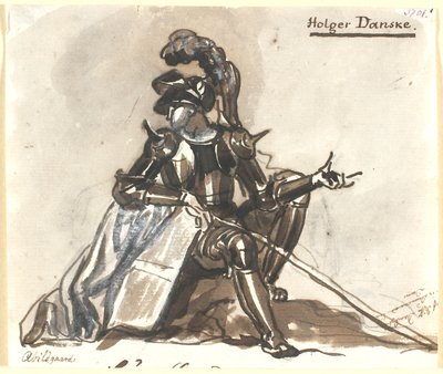 Holger Danske zittend in harnas door Nicolai Abildgaard