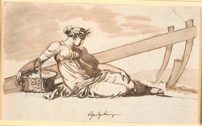 Rustende vrouw voor een ploeg. Allegorie op landbouw door Nicolai Abildgaard